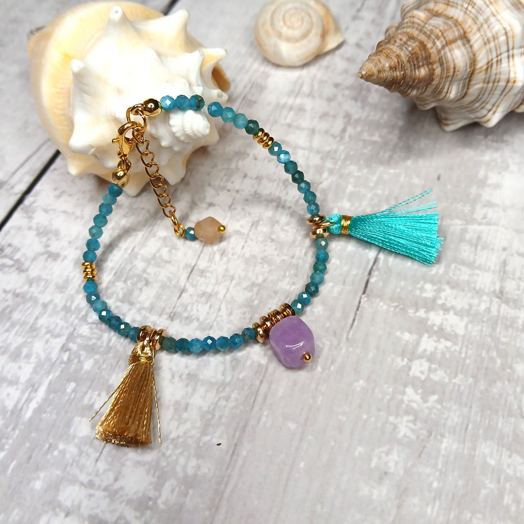 IZAR - Apatite & Hematite charm & tassel bracelet