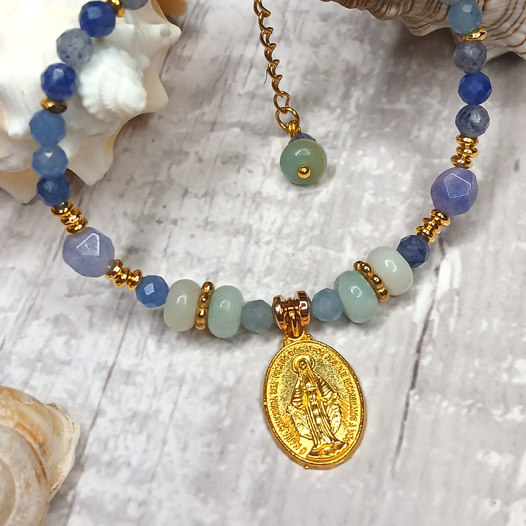 MARY - Aventurine & Amazonite Virgin Mary medal bracelet