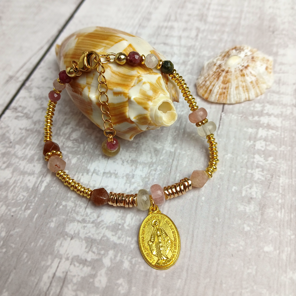 MARY - Peel & Tourmaline Virgin Mary medal bracelet