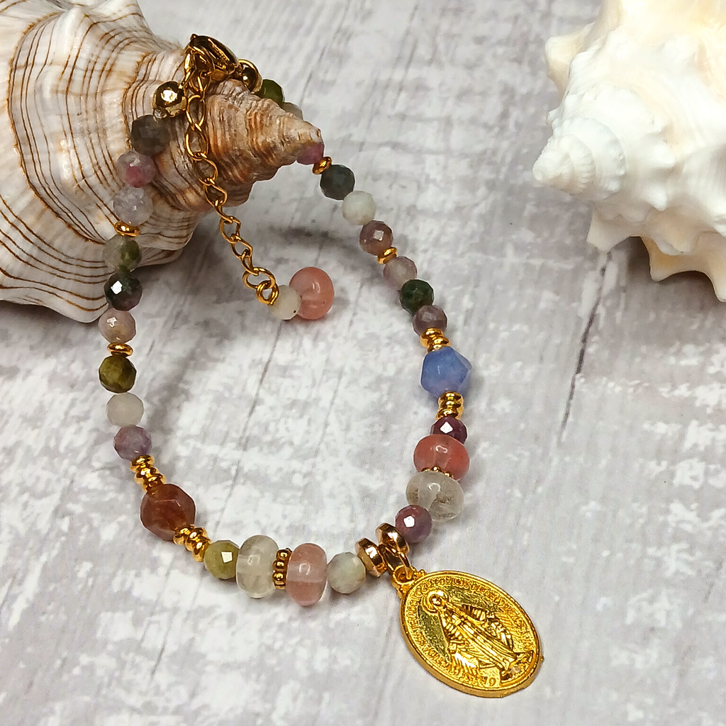 MARY - Tourmaline & Agate Virgin Mary medal bracelet