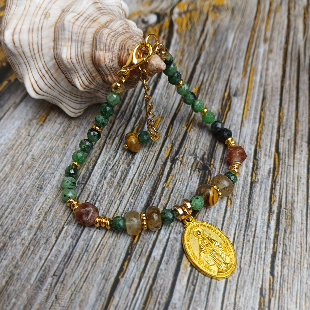 MARY - Epidote & Amazonite Virgin Mary medal bracelet