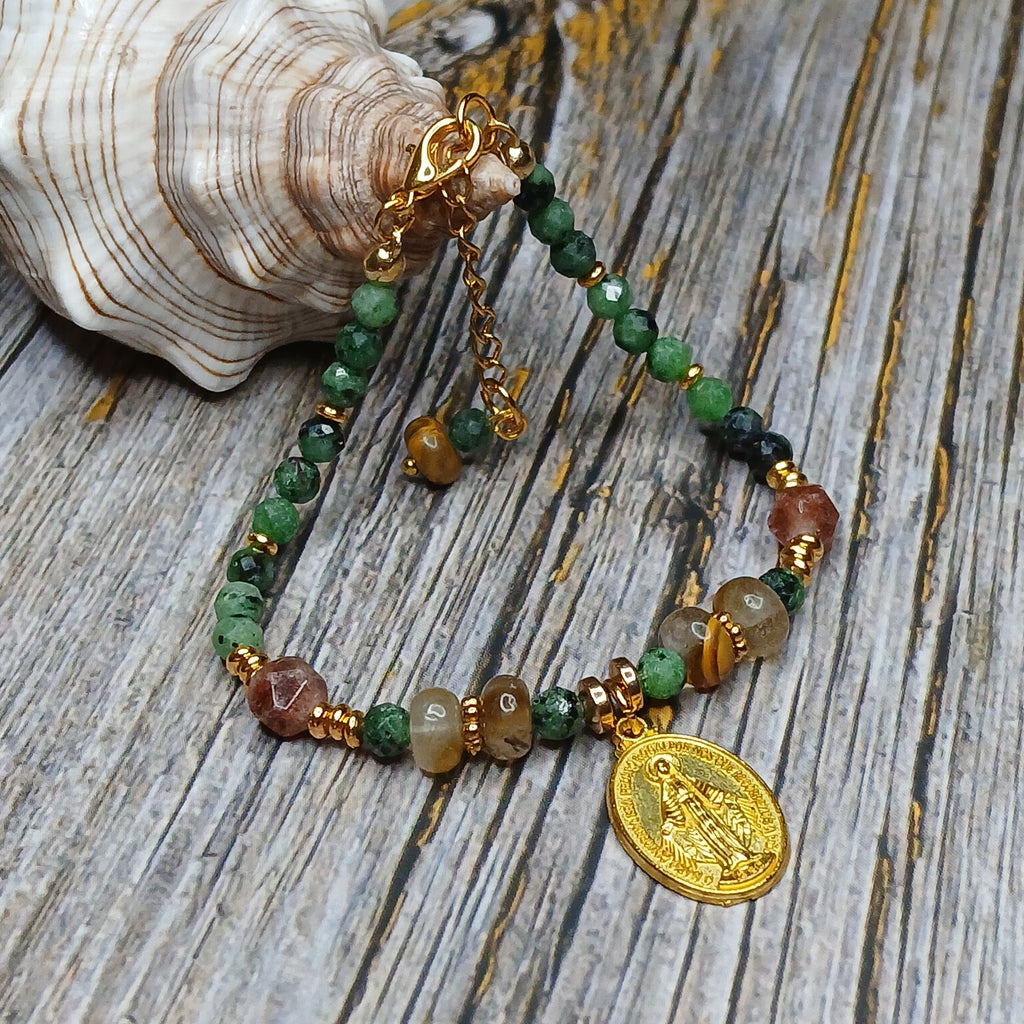 MARY - Epidote & Amazonite Virgin Mary medal bracelet