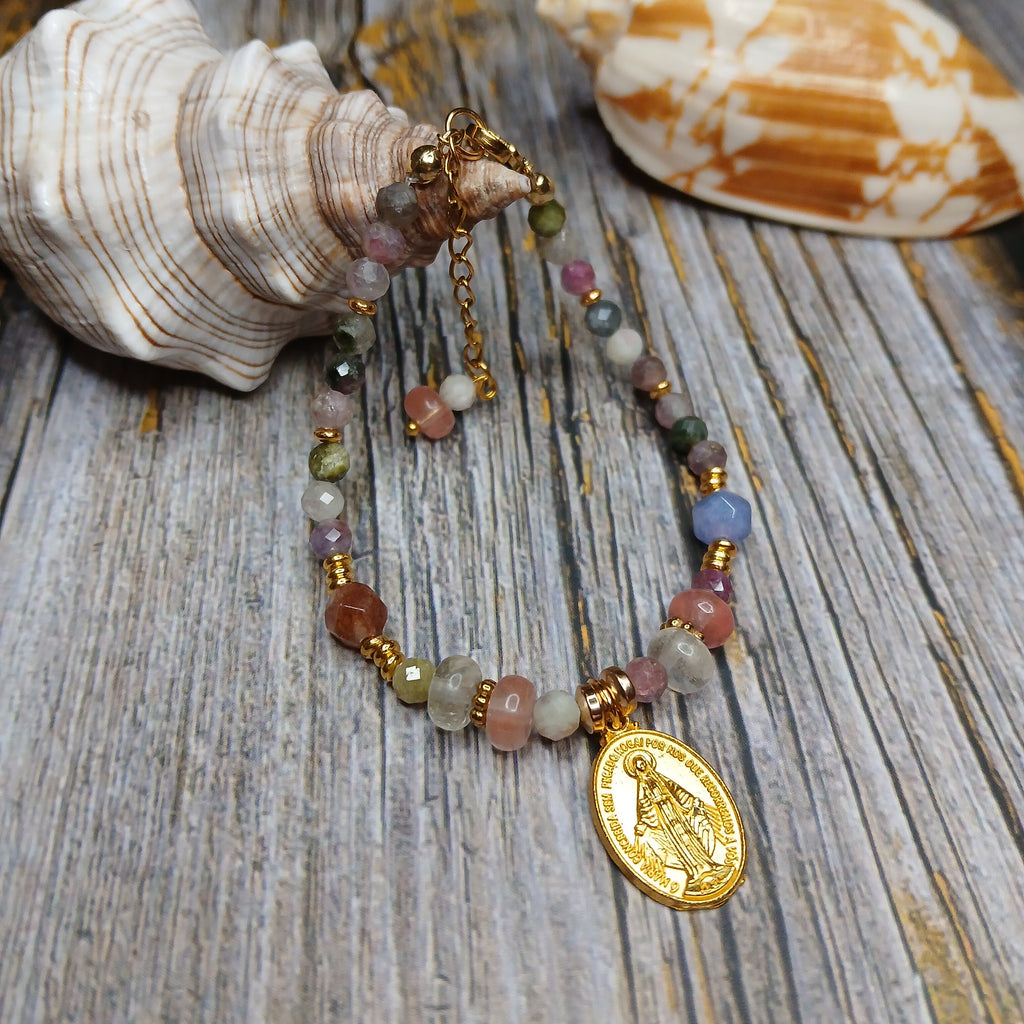 MARY - Tourmaline & Agate Virgin Mary medal bracelet