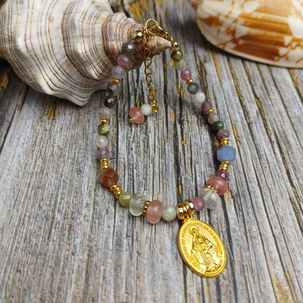 MARY - Tourmaline & Agate Virgin Mary medal bracelet