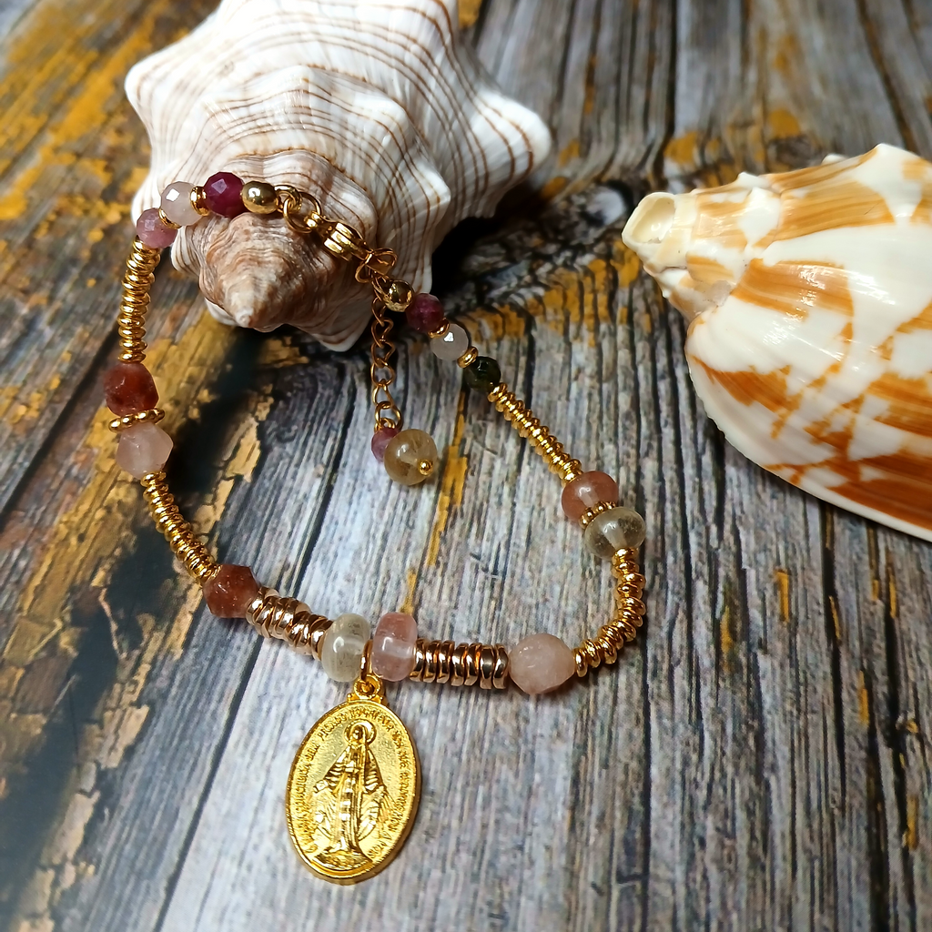 MARY - Peel & Tourmaline Virgin Mary medal bracelet