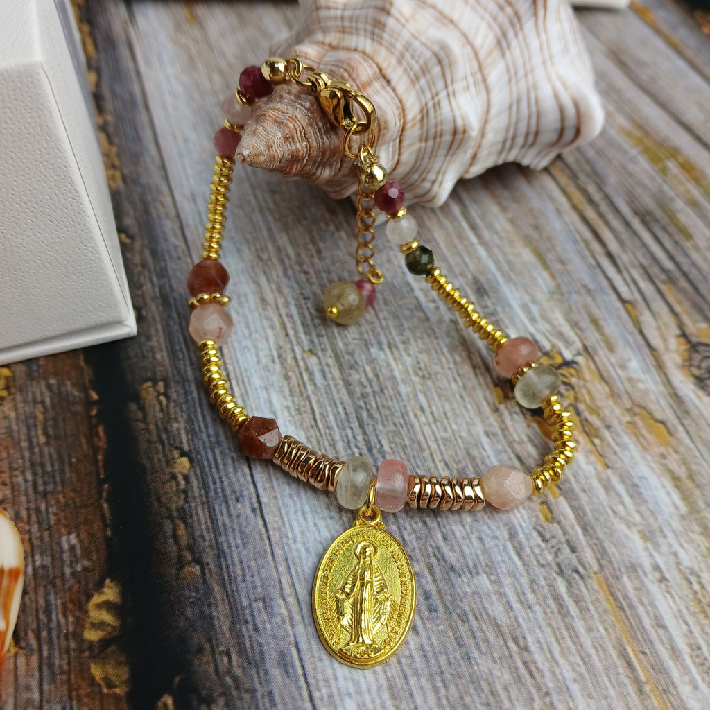 MARY - Peel & Tourmaline Virgin Mary medal bracelet