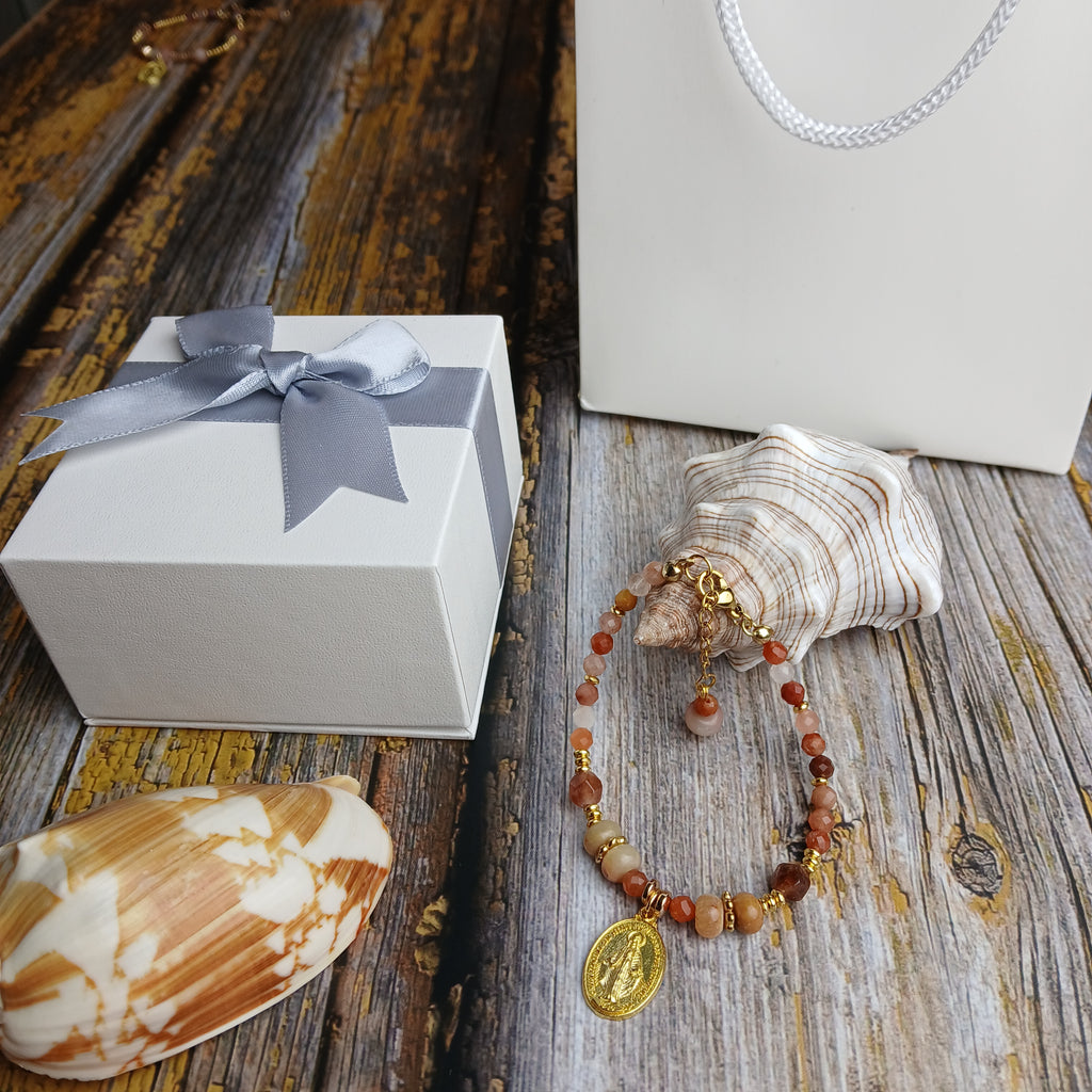 MARY - Red Quartz & Agate Virgin Mary medal bracelet