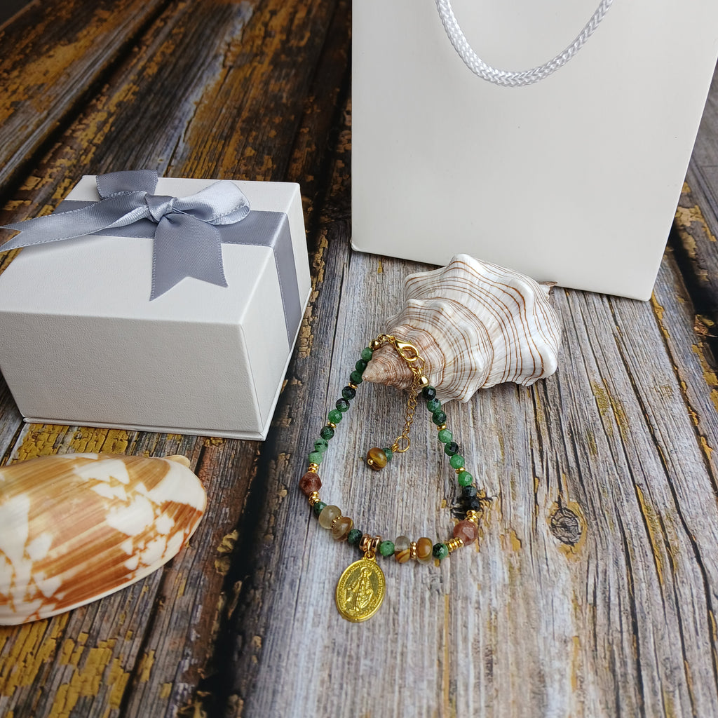 MARY - Epidote & Amazonite Virgin Mary medal bracelet
