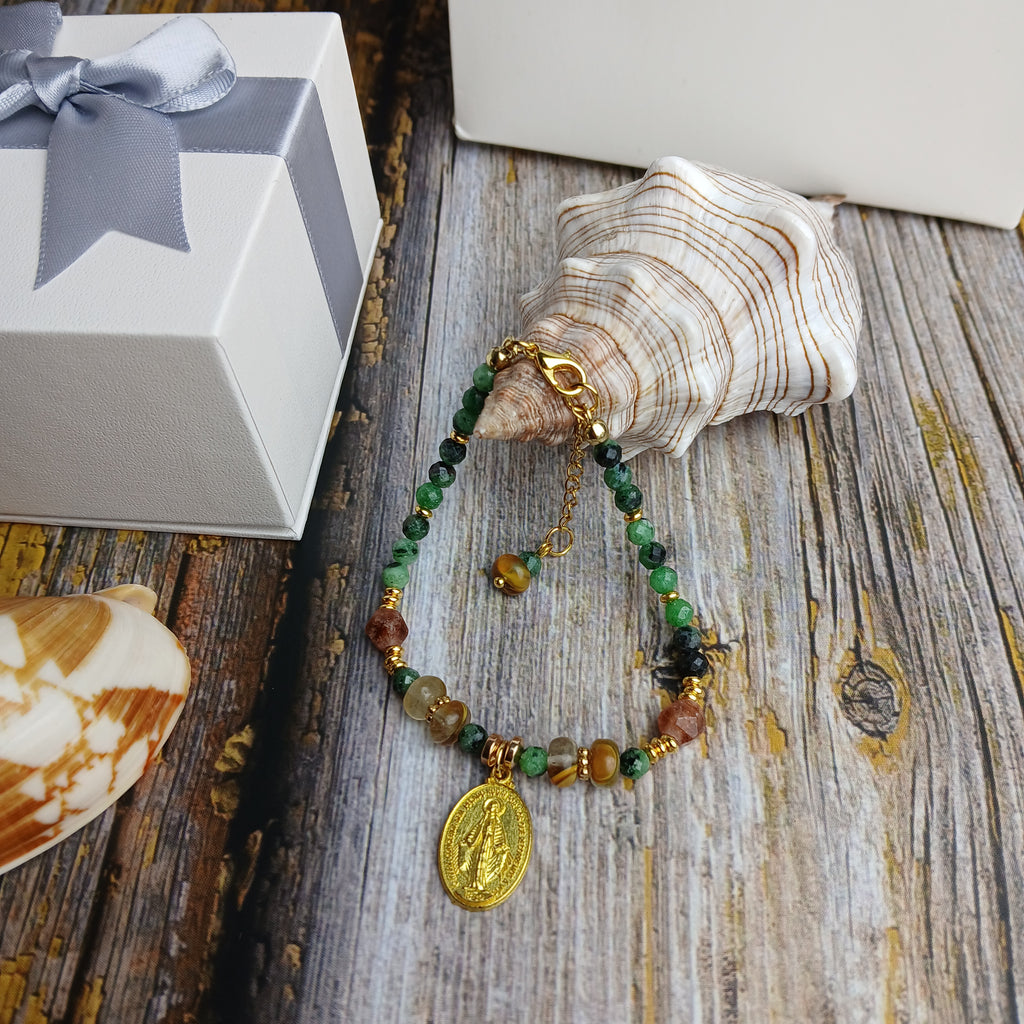 MARY - Epidote & Amazonite Virgin Mary medal bracelet