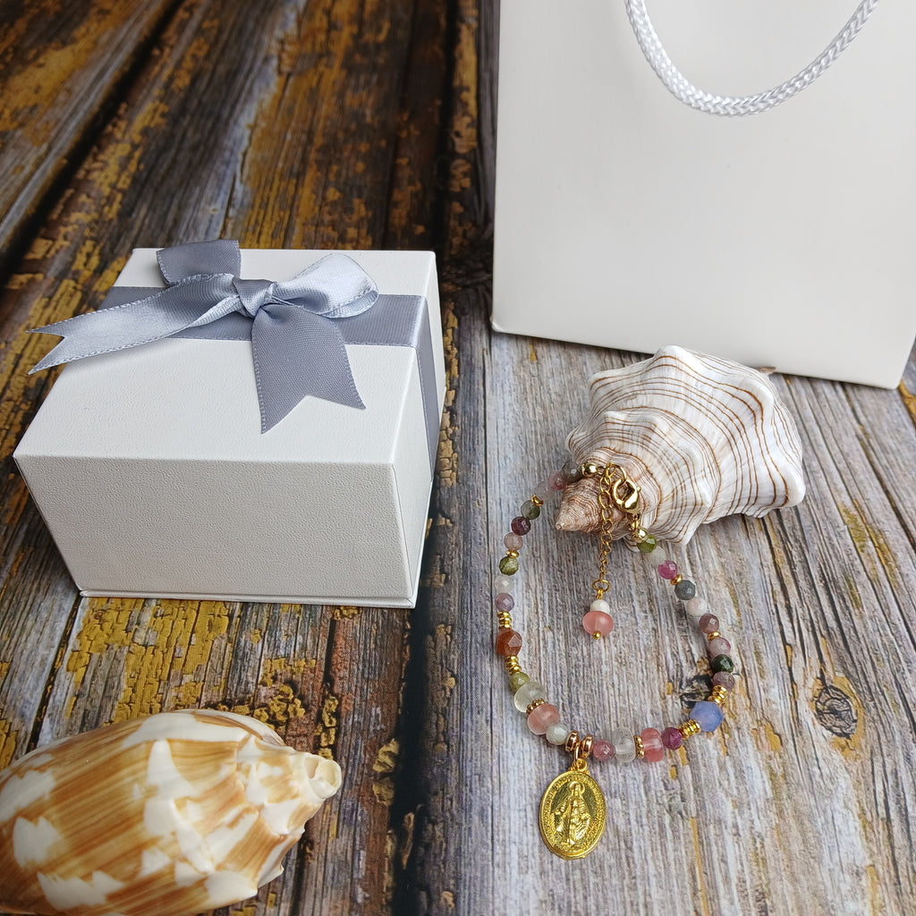 MARY - Tourmaline & Agate Virgin Mary medal bracelet