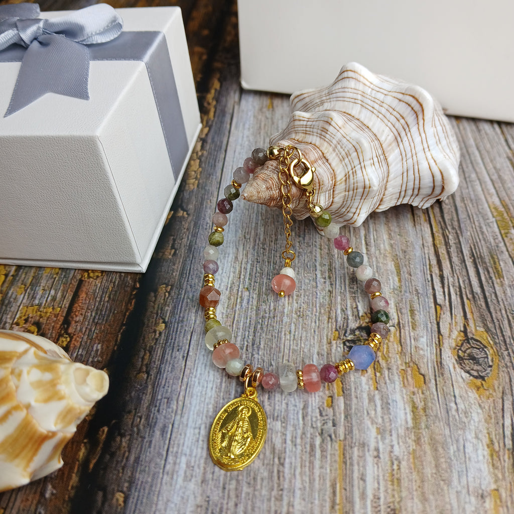 MARY - Tourmaline & Agate Virgin Mary medal bracelet