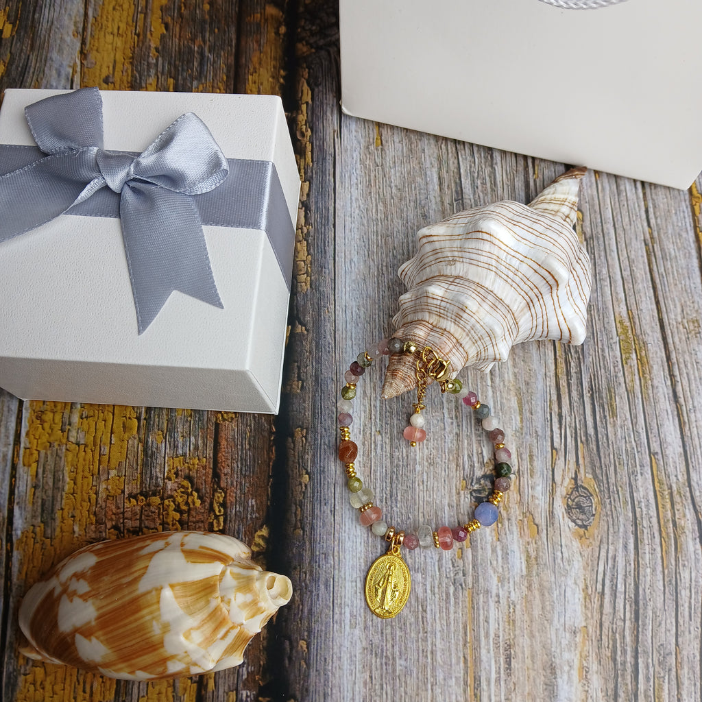 MARY - Tourmaline & Agate Virgin Mary medal bracelet