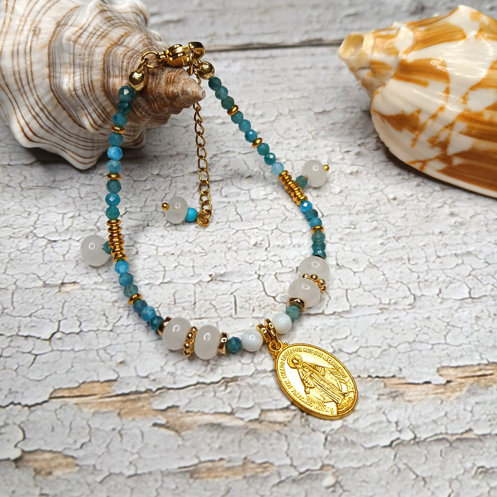 MARY - Apatite & Agate & Shell Virgin Mary medal bracelet