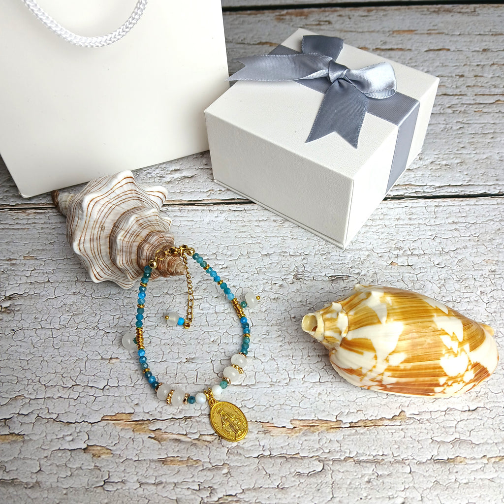 MARY - Apatite & Agate & Shell Virgin Mary medal bracelet