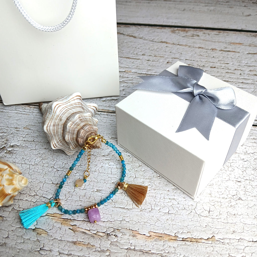 IZAR - Apatite & Hematite charm & tassel bracelet