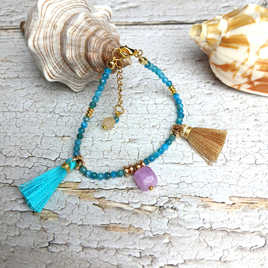 IZAR - Apatite & Hematite charm & tassel bracelet