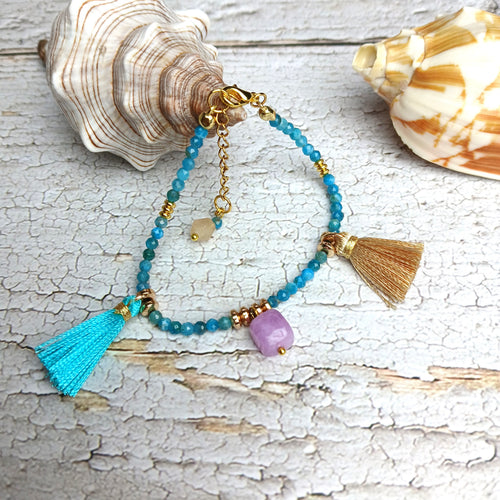 IZAR - Apatite & Hematite charm & tassel bracelet