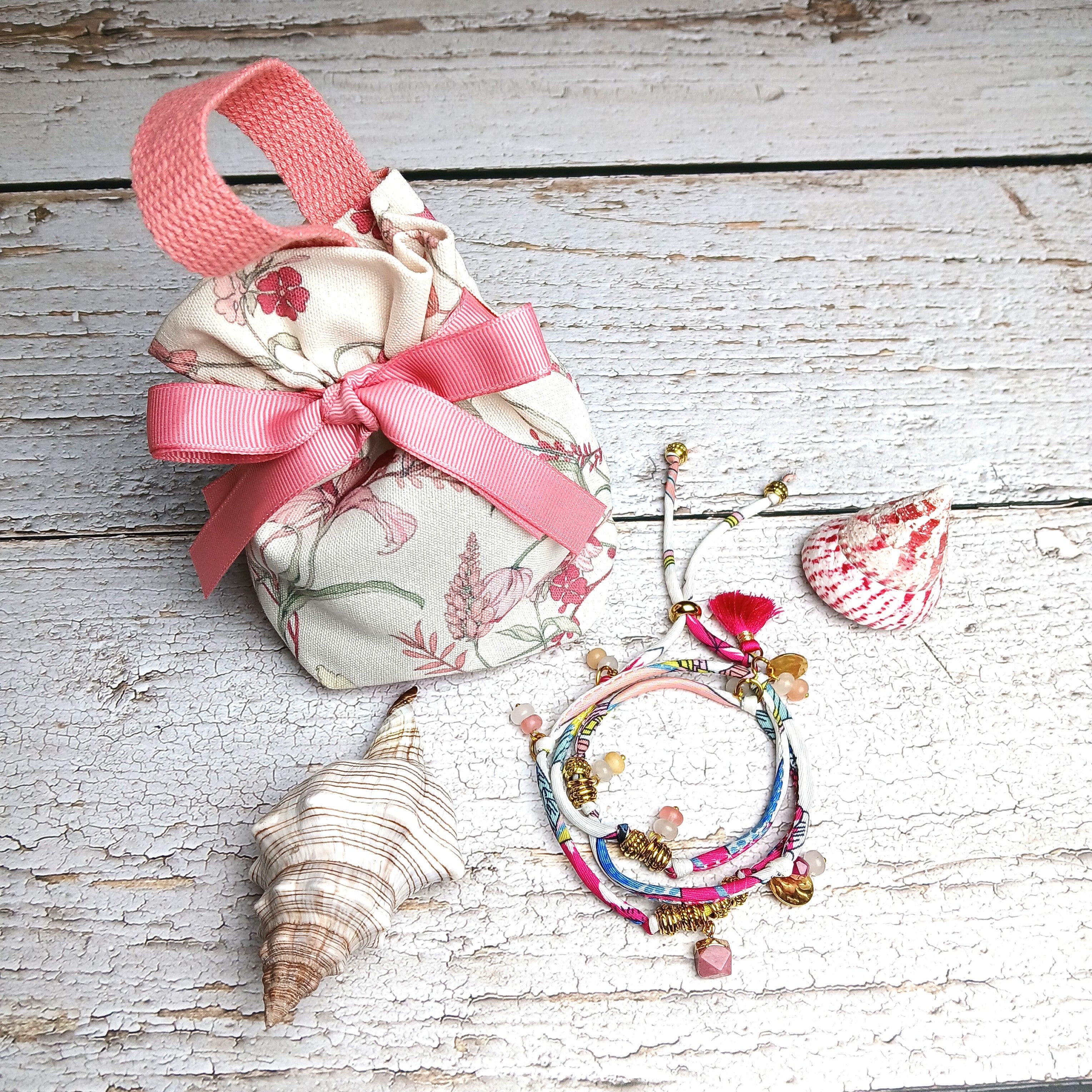 MAIA - Purple & White fabric cord, tassel & charm gemstones wrap bracelet