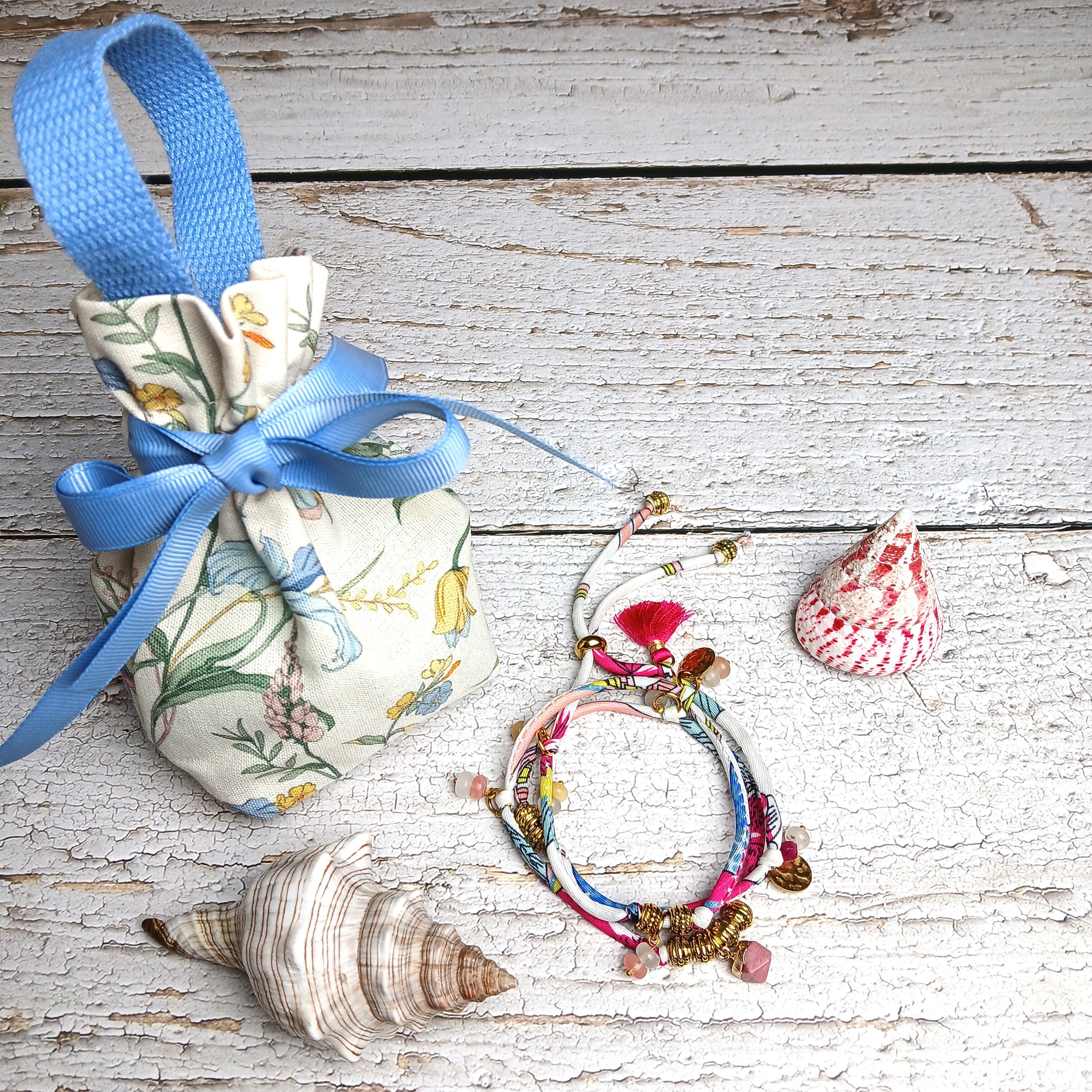 MAIA - Purple & White fabric cord, tassel & charm gemstones wrap bracelet