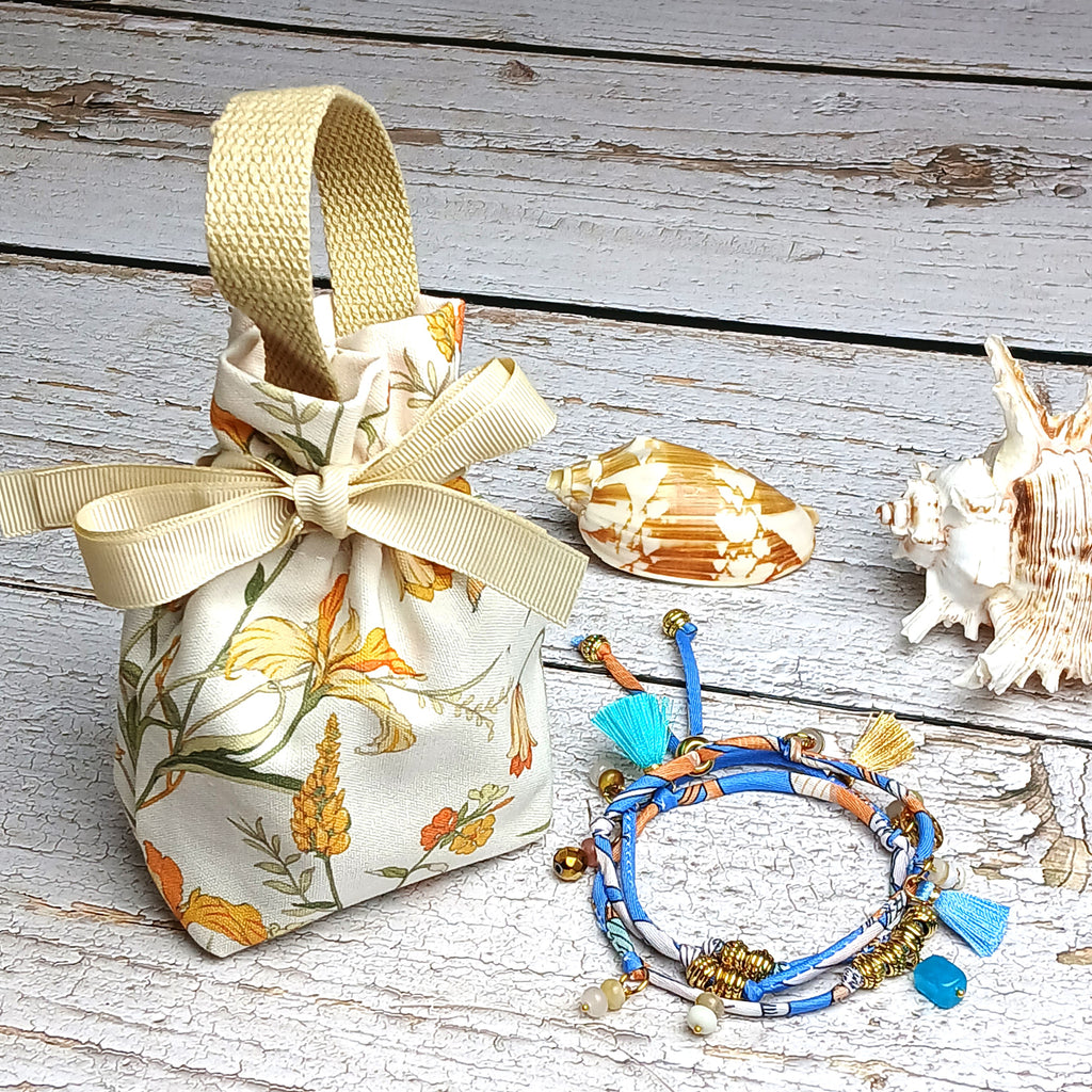 MAIA - Blue & White fabric cord, tassel & charm gemstones wrap bracelet