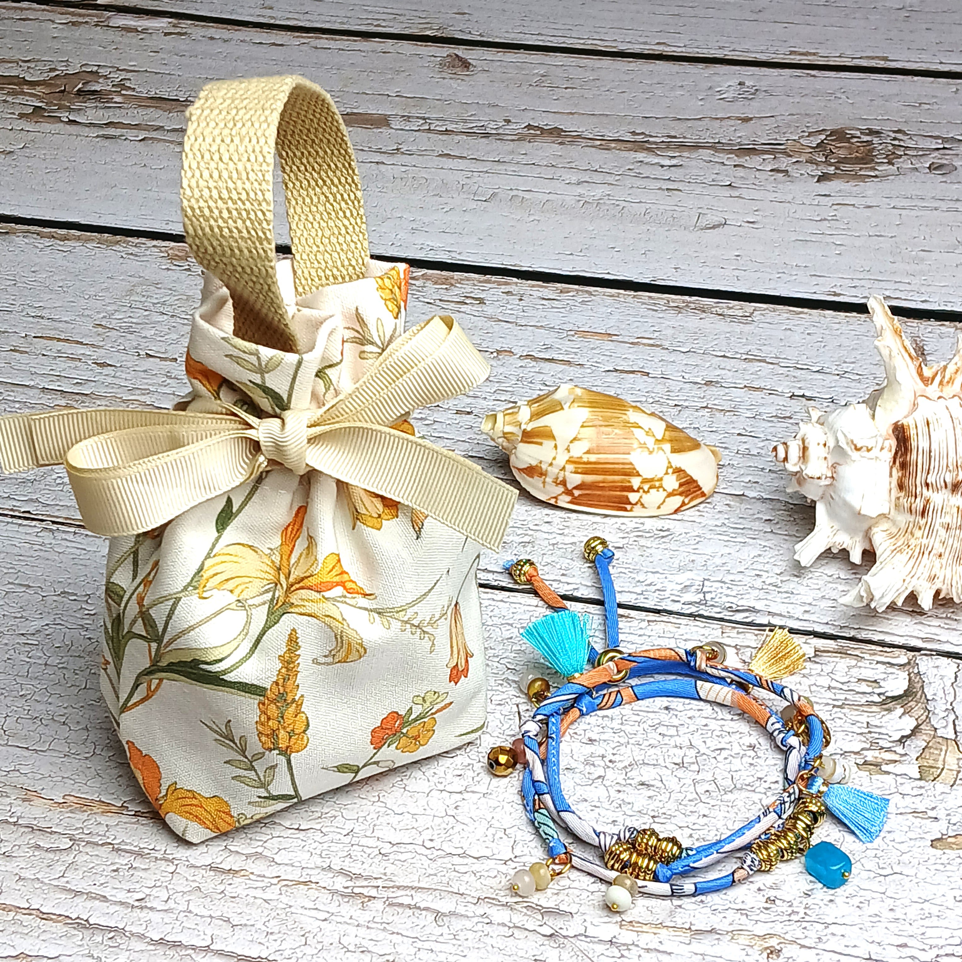 MAIA - Blue & White fabric cord, tassel & charm gemstones wrap bracelet
