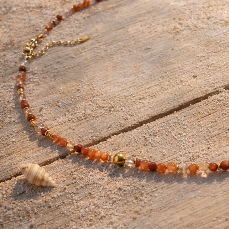 ANTARES - Red Quartz & Agate, 18k plated pendant, 3x wraps bracelet