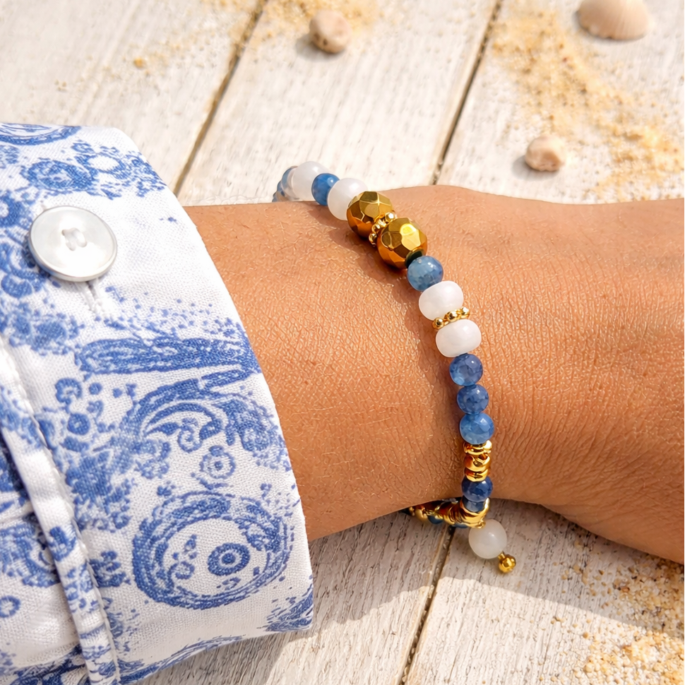 MIRA - Aventurine & Agate & Amazonite, golden Hematite charm bracelet