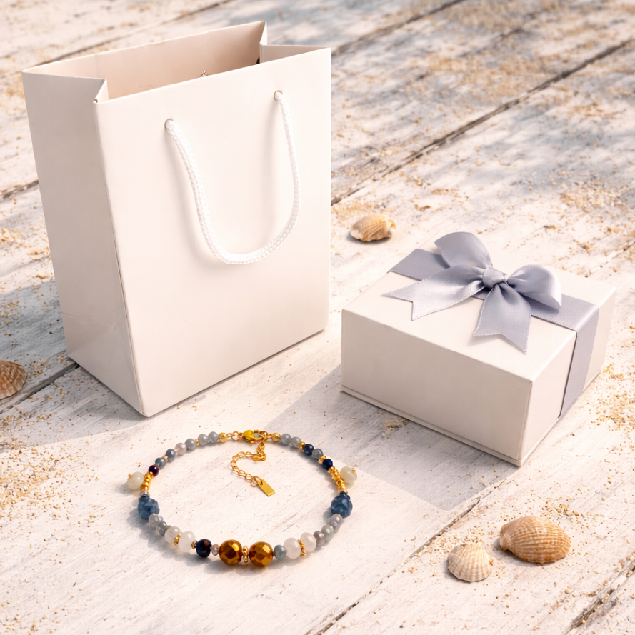 MIRA - Aventurine & Agate & Amazonite, golden Hematite charm bracelet