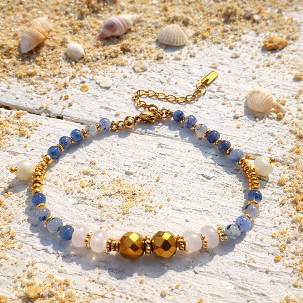 MIRA - Aventurine & Agate & Amazonite, golden Hematite charm bracelet