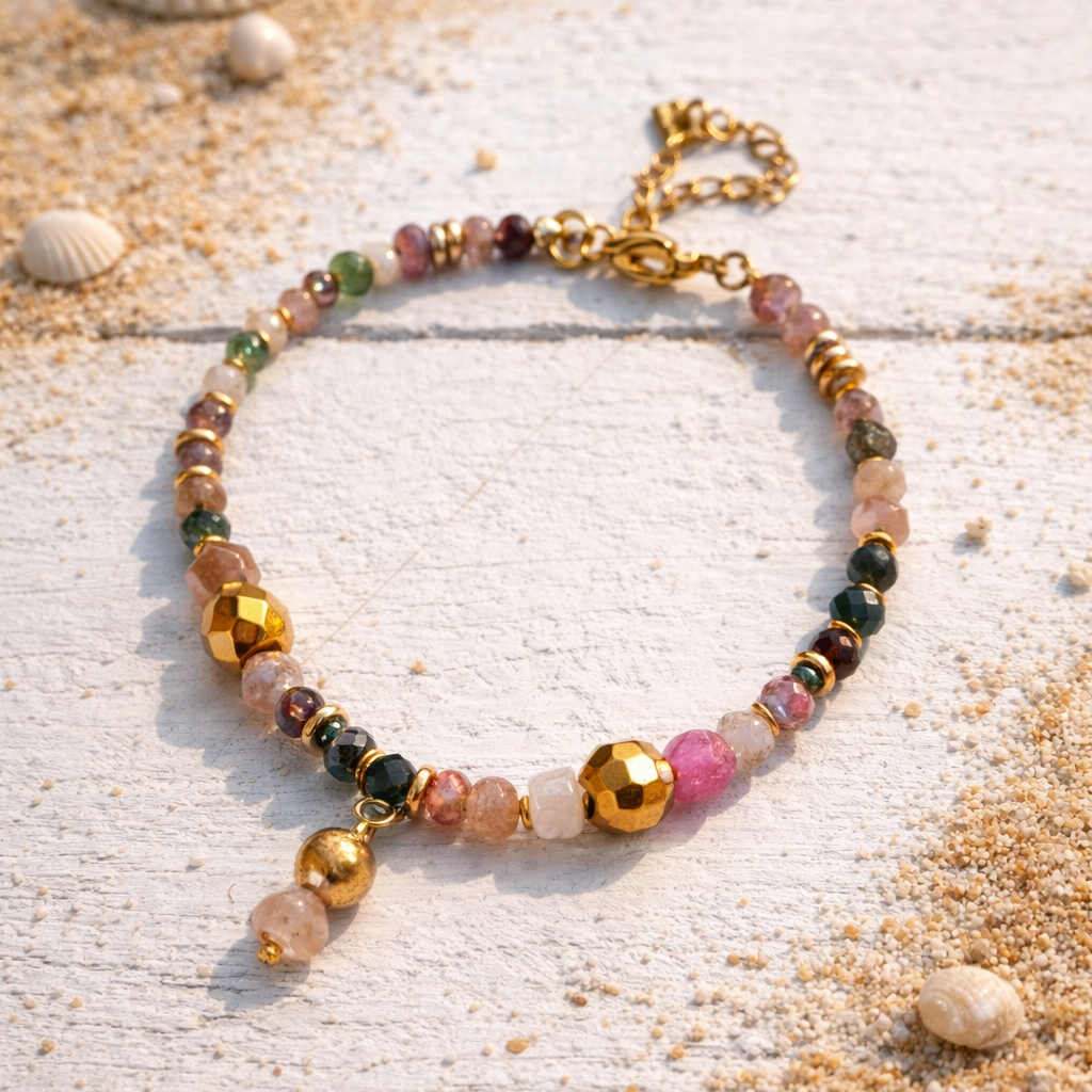 MIRA - Tourmaline & Agate & golden Hematite charm bracelet