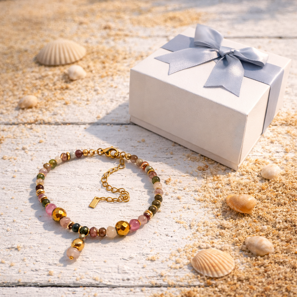 MIRA - Tourmaline & Agate & golden Hematite charm bracelet