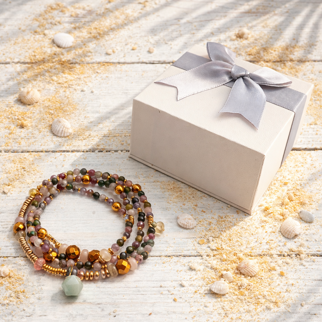 VEGA - Tourmaline & Agate & Amazonite, charm & pendant, 5x wraps bracelet