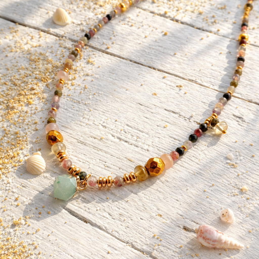VEGA - Tourmaline & Agate & Amazonite, charm & pendant, 5x wraps bracelet