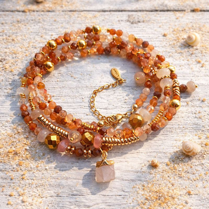VEGA - Red Quartz & Agate & Peel, charm & pendant, 5x wraps bracelet