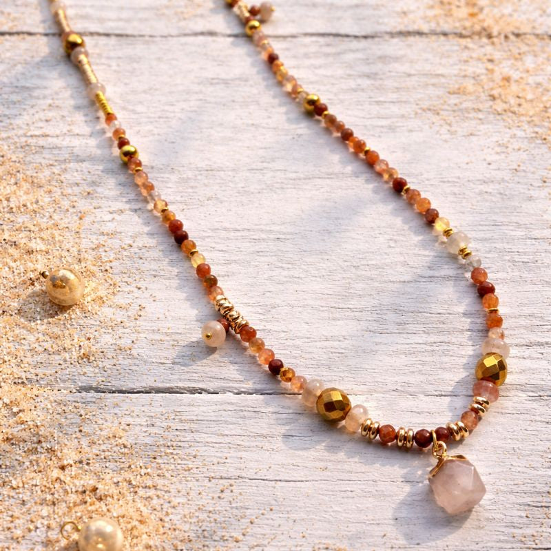 VEGA - Red Quartz & Agate & Peel, charm & pendant, 5x wraps bracelet