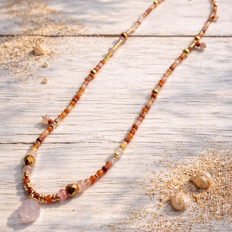 VEGA - Red Quartz & Agate & Peel, charm & pendant, 5x wraps bracelet