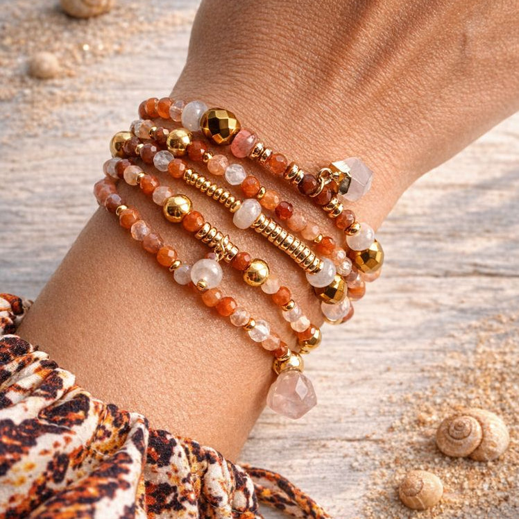 VEGA - Red Quartz & Agate & Peel, charm & pendant, 5x wraps bracelet