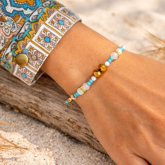 MIRA - Turquoise & Agate & Shell, golden Hematite charm bracelet