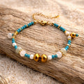 MIRA - Turquoise & Agate & Shell, golden Hematite charm bracelet