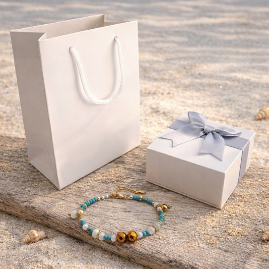 MIRA - Turquoise & Agate & Shell, golden Hematite charm bracelet
