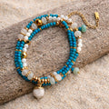 ANTARES - Turquoise & Amazonite & Shell, charm & pendant, 3x wraps bracelet