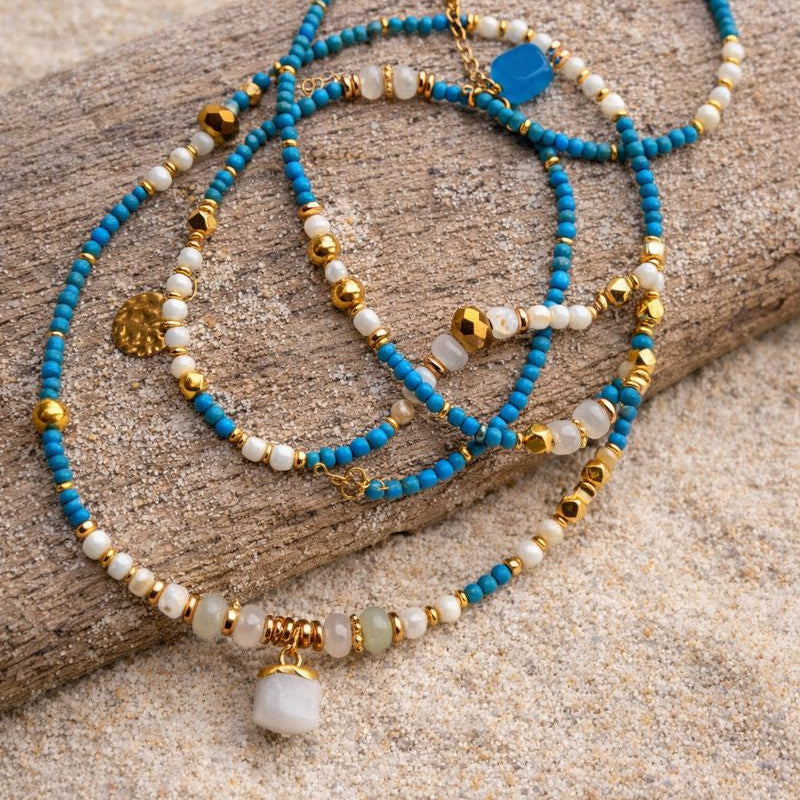 VEGA - Turquoise & Agate & Shell, charm & pendant, 5x wraps bracelet