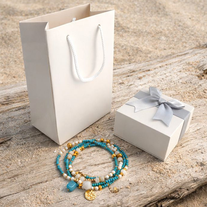 VEGA - Turquoise & Agate & Shell, charm & pendant, 5x wraps bracelet