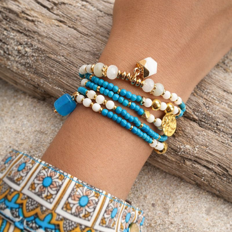 VEGA - Turquoise & Agate & Shell, charm & pendant, 5x wraps bracelet