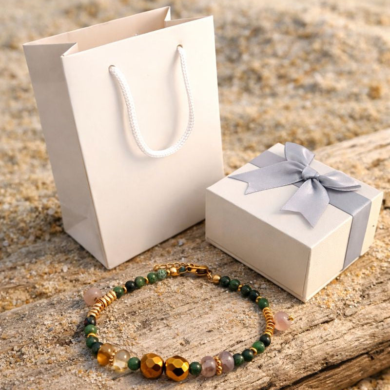 MIRA - Epidote & Amazonite, golden Hematite charm bracelet
