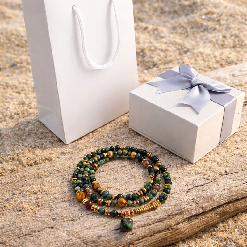 ANTARES - Epidote & Amazonite, charm & pendant, 3x wraps bracelet
