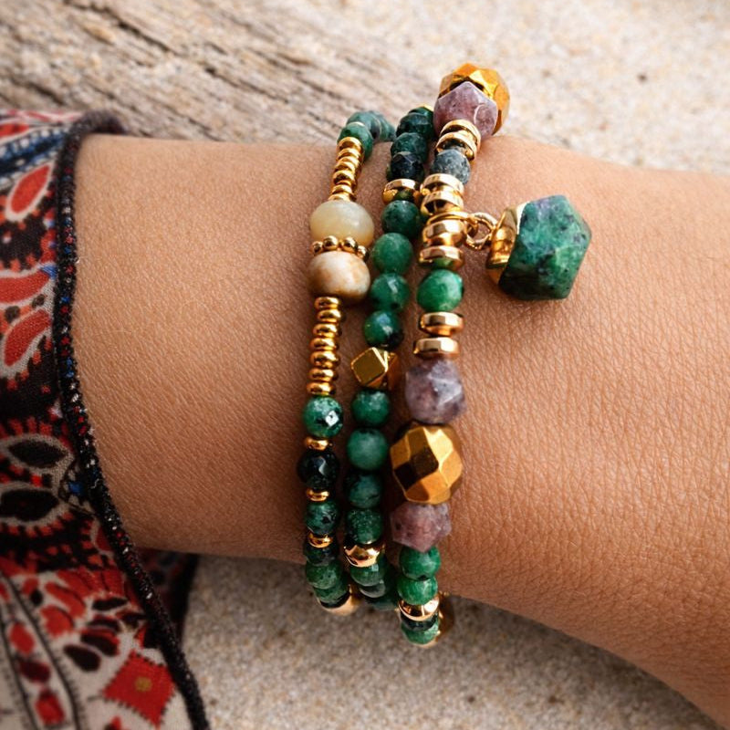 ANTARES - Epidote & Amazonite, charm & pendant, 3x wraps bracelet