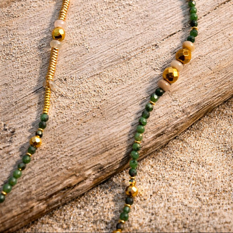 VEGA - Epidote & Amazonite, charm & Tiger Eye pendant, 5x wraps bracelet