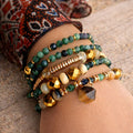 VEGA - Epidote & Amazonite, charm & Tiger Eye pendant, 5x wraps bracelet