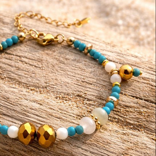 MIRA - Turquoise & Agate & Shell, golden Hematite charm bracelet